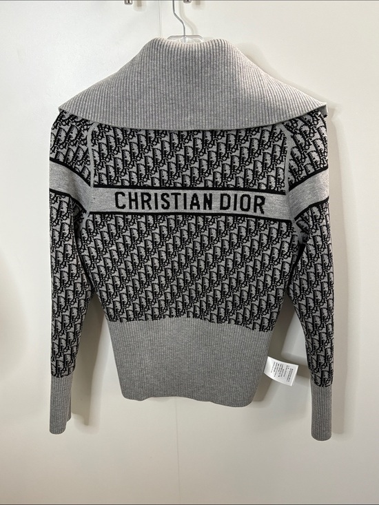 Dior Sweaters - Christian Dior Reversible Oblique Logo Zip Cardigan Sweater Gray Wool Cashmere 6